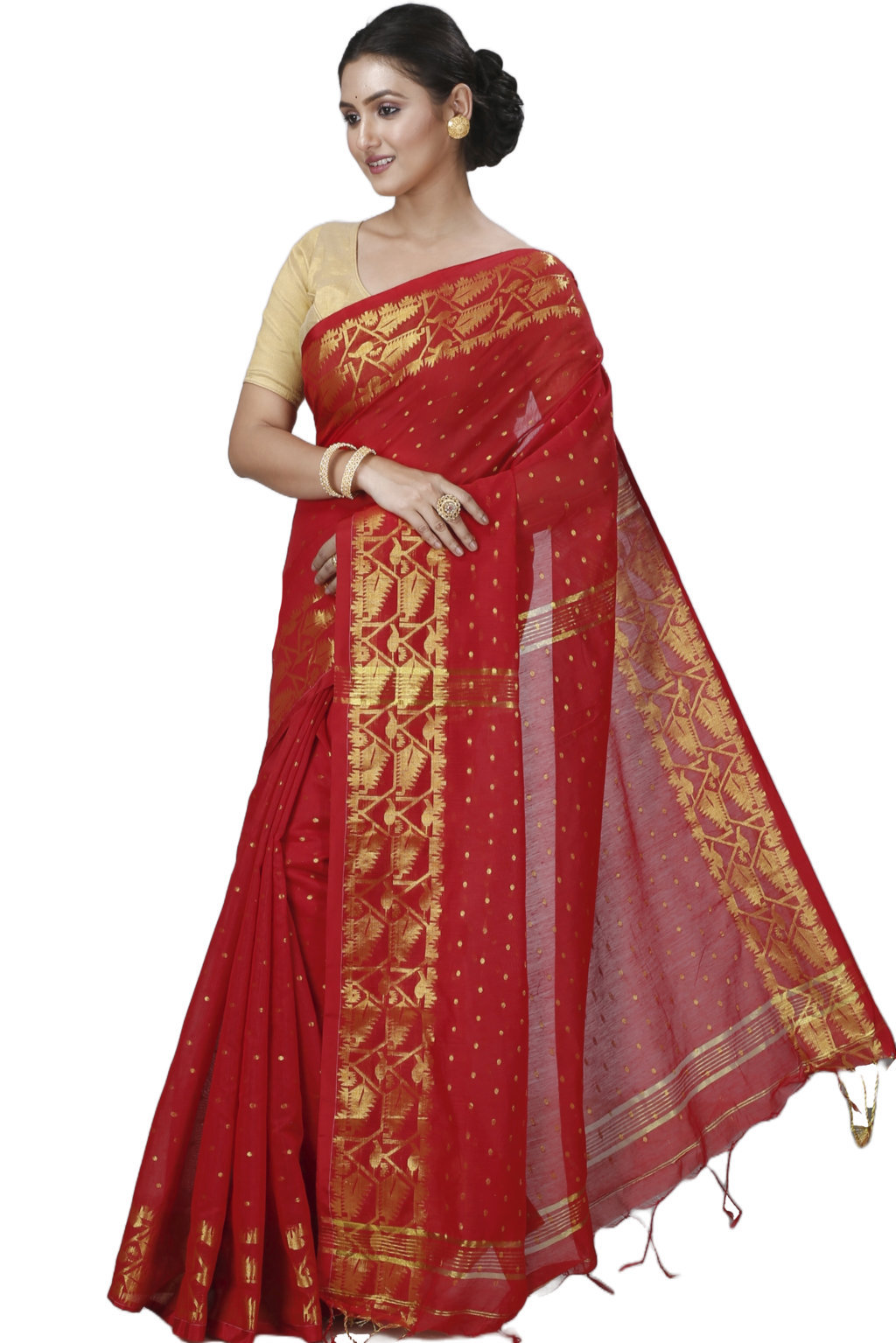 Red Blended Cotton Temo Hand Loom Saree (1267)